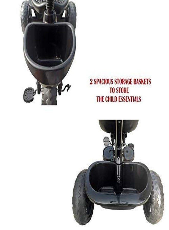 CR18 COLLECTION Stylish Baby Tricycle, Plug N Play Kids Trike Ride On With Storage Space & Parental Handle, Unisex Kids Tricycle, Age 1.5-10 Y, Black - Image 3